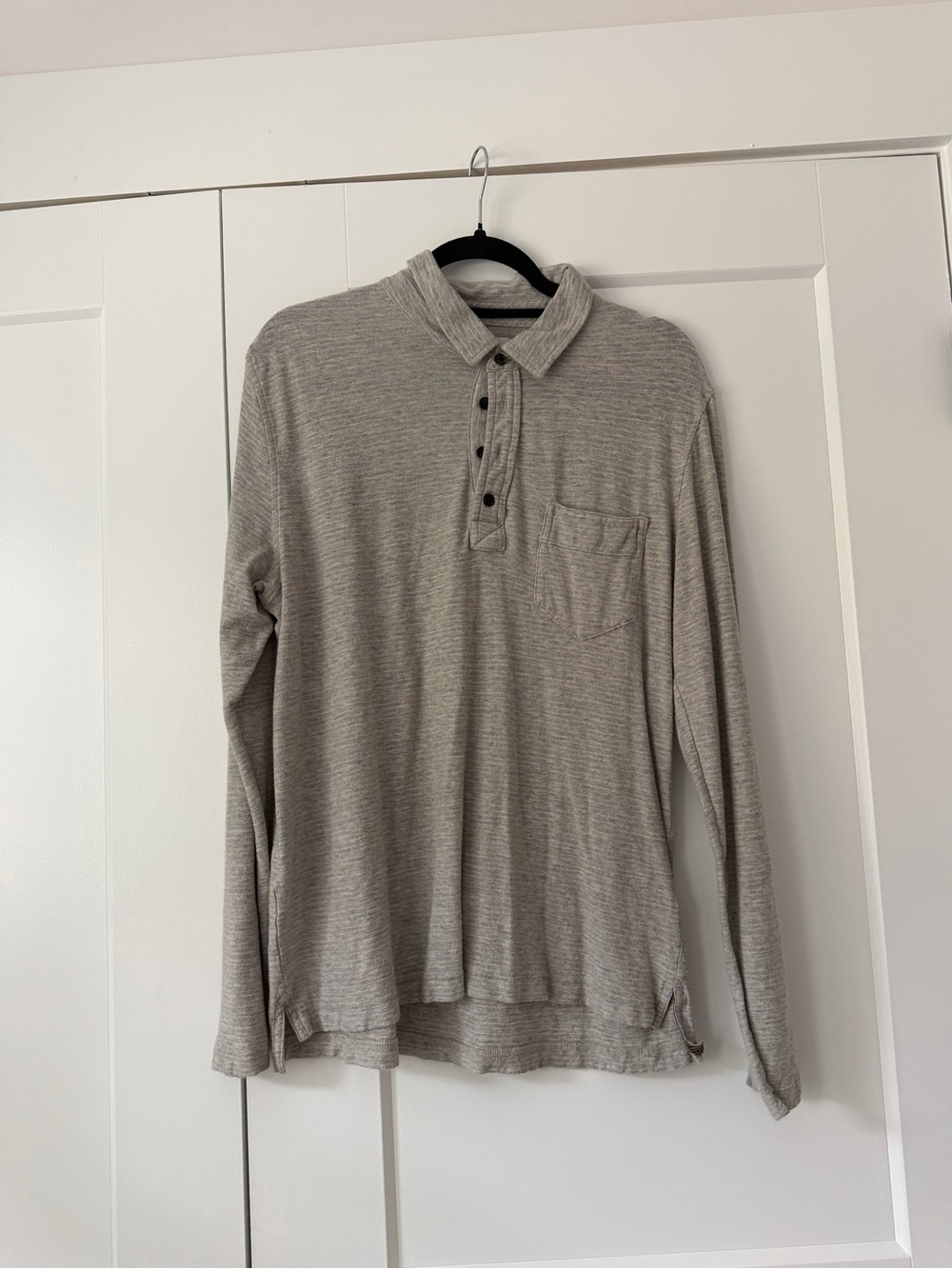 Billy Reid Men's Long-Sleeve Polo in Heather Gray